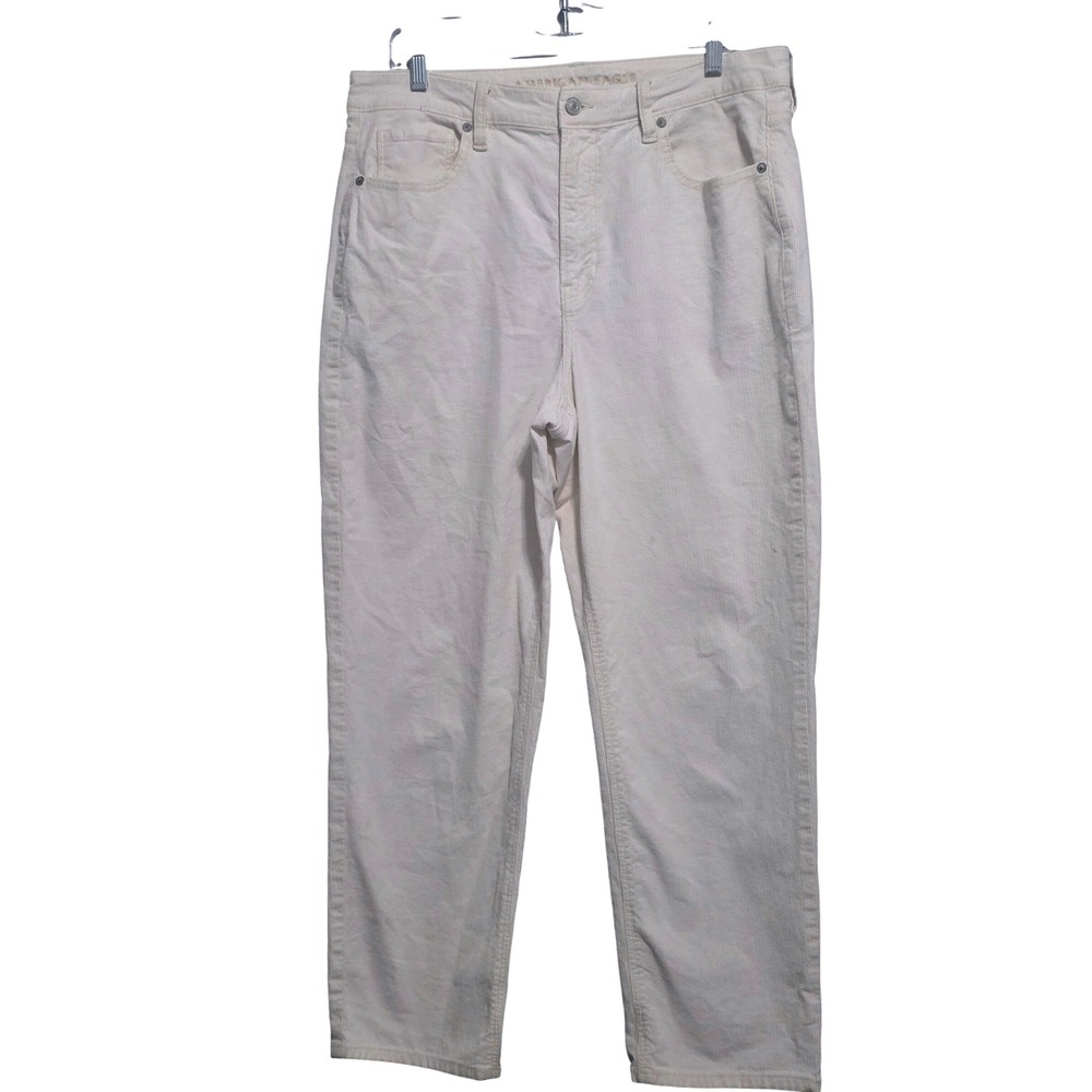 American Eagle Womens Cream High Rise Stretch Corduroy Straight Leg Pants 14 R